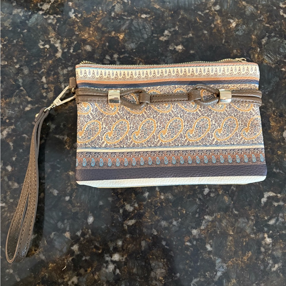 Brown and Cream Patterned Clutch